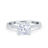 Vintage Cushion Cut Engagement Ring Simulated Cubic Zirconia 925 Sterling Silver
