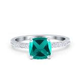 Vintage Cushion Cut Engagement Ring Simulated Cubic Zirconia 925 Sterling Silver