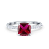 Vintage Cushion Cut Engagement Ring Simulated Cubic Zirconia 925 Sterling Silver