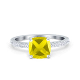Vintage Cushion Cut Engagement Ring Simulated Cubic Zirconia 925 Sterling Silver