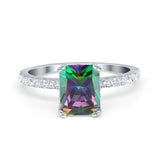 Art Deco Radiant Cut Engagement Ring Simulated Cubic Zirconia 925 Sterling Silver