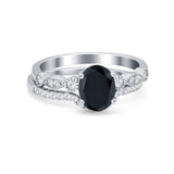 Two Piece Wedding Ring Band Round Simulated Cubic Zirconia 925 Sterling Silver