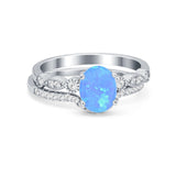 Two Piece Wedding Ring Band Round Simulated Cubic Zirconia 925 Sterling Silver