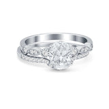 Two Piece Wedding Ring Band Round Simulated Cubic Zirconia 925 Sterling Silver