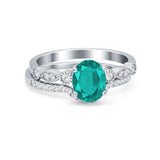 Two Piece Wedding Ring Band Round Simulated Cubic Zirconia 925 Sterling Silver