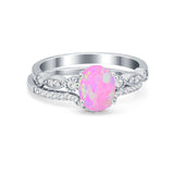 Two Piece Wedding Ring Band Round Simulated Cubic Zirconia 925 Sterling Silver