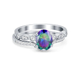 Two Piece Wedding Ring Band Round Simulated Cubic Zirconia 925 Sterling Silver