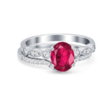 Two Piece Wedding Ring Band Round Simulated Cubic Zirconia 925 Sterling Silver