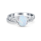 Two Piece Wedding Ring Band Round Simulated Cubic Zirconia 925 Sterling Silver