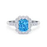 Halo Radiant Cut Wedding Ring Simulated Cubic Zirconia 925 Sterling Silver