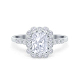 Halo Radiant Cut Wedding Ring Simulated Cubic Zirconia 925 Sterling Silver