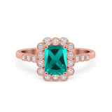 Halo Radiant Cut Wedding Ring Simulated Cubic Zirconia 925 Sterling Silver