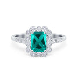 Halo Radiant Cut Wedding Ring Simulated Cubic Zirconia 925 Sterling Silver