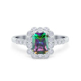 Halo Radiant Cut Wedding Ring Simulated Cubic Zirconia 925 Sterling Silver