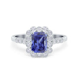 Halo Radiant Cut Wedding Ring Simulated Cubic Zirconia 925 Sterling Silver