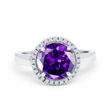 Halo Engagement Ring Large Round Simulated Cubic Zirconia 925 Sterling Silver
