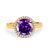 Halo Engagement Ring Large Round Simulated Cubic Zirconia 925 Sterling Silver