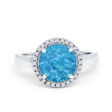 Halo Engagement Ring Large Round Simulated Cubic Zirconia 925 Sterling Silver