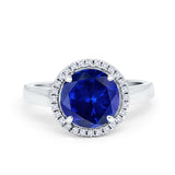 Halo Engagement Ring Large Round Simulated Cubic Zirconia 925 Sterling Silver