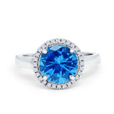 Halo Engagement Ring Large Round Simulated Cubic Zirconia 925 Sterling Silver