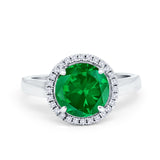 Halo Engagement Ring Large Round Simulated Cubic Zirconia 925 Sterling Silver
