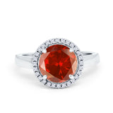 Halo Engagement Ring Large Round Simulated Cubic Zirconia 925 Sterling Silver