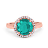Halo Engagement Ring Large Round Simulated Cubic Zirconia 925 Sterling Silver