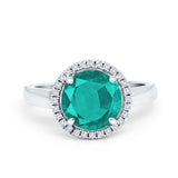 Halo Engagement Ring Large Round Simulated Cubic Zirconia 925 Sterling Silver