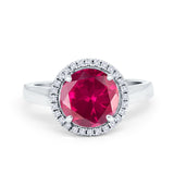 Halo Engagement Ring Large Round Simulated Cubic Zirconia 925 Sterling Silver