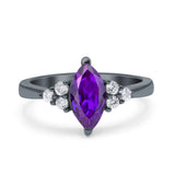 Vintage Art Deco Marquise Wedding Ring Simulated Cubic Zirconia 925 Sterling Silver