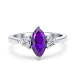 Vintage Art Deco Marquise Wedding Ring Simulated Cubic Zirconia 925 Sterling Silver