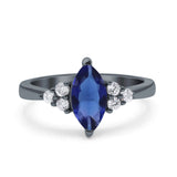 Vintage Art Deco Marquise Wedding Ring Simulated Cubic Zirconia 925 Sterling Silver