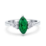 Vintage Art Deco Marquise Wedding Ring Simulated Cubic Zirconia 925 Sterling Silver