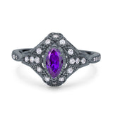Marquise Art Deco Wedding Engagement Bridal Ring Accent Vintage Round Simulated Cubic Zirconia 925 Sterling Silver