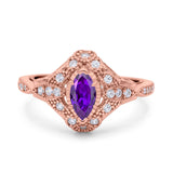 Marquise Art Deco Wedding Engagement Bridal Ring Accent Vintage Round Simulated Cubic Zirconia 925 Sterling Silver