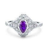 Marquise Art Deco Wedding Engagement Bridal Ring Accent Vintage Round Simulated Cubic Zirconia 925 Sterling Silver