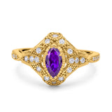 Marquise Art Deco Wedding Engagement Bridal Ring Accent Vintage Round Simulated Cubic Zirconia 925 Sterling Silver