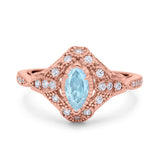 Marquise Art Deco Wedding Engagement Bridal Ring Accent Vintage Round Simulated Cubic Zirconia 925 Sterling Silver