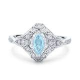 Marquise Art Deco Wedding Engagement Bridal Ring Accent Vintage Round Simulated Cubic Zirconia 925 Sterling Silver