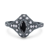 Marquise Art Deco Wedding Engagement Bridal Ring Accent Vintage Round Simulated Cubic Zirconia 925 Sterling Silver