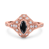 Marquise Art Deco Wedding Engagement Bridal Ring Accent Vintage Round Simulated Cubic Zirconia 925 Sterling Silver