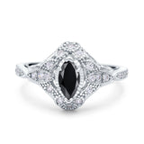 Marquise Art Deco Wedding Engagement Bridal Ring Accent Vintage Round Simulated Cubic Zirconia 925 Sterling Silver