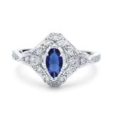 Marquise Art Deco Wedding Engagement Bridal Ring Accent Vintage Round Simulated Cubic Zirconia 925 Sterling Silver