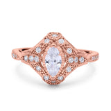 Marquise Art Deco Wedding Engagement Bridal Ring Accent Vintage Round Simulated Cubic Zirconia 925 Sterling Silver