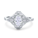 Marquise Art Deco Wedding Engagement Bridal Ring Accent Vintage Round Simulated Cubic Zirconia 925 Sterling Silver