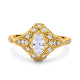 Marquise Art Deco Wedding Engagement Bridal Ring Accent Vintage Round Simulated Cubic Zirconia 925 Sterling Silver