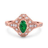 Marquise Art Deco Wedding Engagement Bridal Ring Accent Vintage Round Simulated Cubic Zirconia 925 Sterling Silver