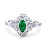 Marquise Art Deco Wedding Engagement Bridal Ring Accent Vintage Round Simulated Cubic Zirconia 925 Sterling Silver