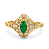Marquise Art Deco Wedding Engagement Bridal Ring Accent Vintage Round Simulated Cubic Zirconia 925 Sterling Silver