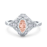 Marquise Art Deco Wedding Engagement Bridal Ring Accent Vintage Round Simulated Cubic Zirconia 925 Sterling Silver